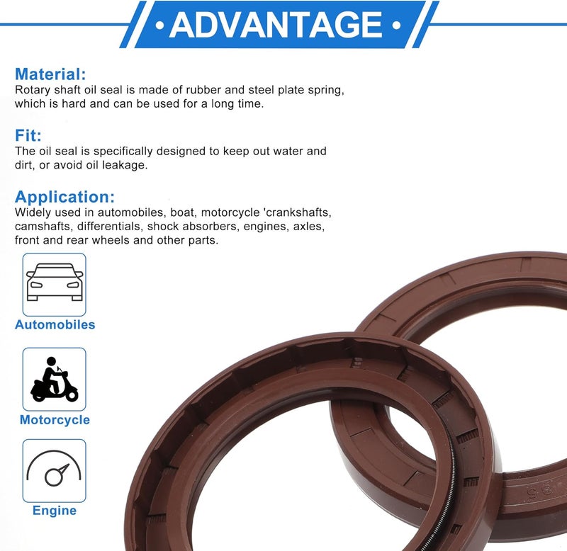 VekAuto Universal Oil Seal TC Double Lip W Steel Spring Seal Ring Rotary Shaft Seal 60x85x10mm High Pressure FKM Rubber Brown 2 Pcs - Image 4